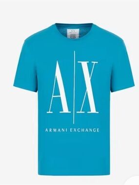 Armani Exchange Men's Turquoise A|X Logo Print Crew Neck T-Shirt Size M Cotton